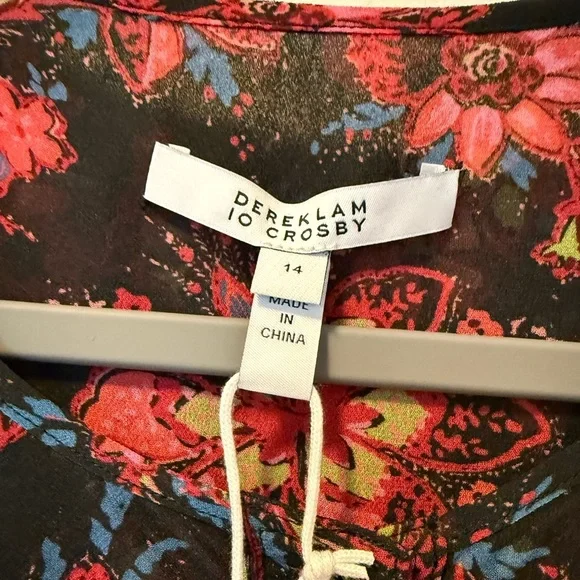 NWT Derek Lam 10 Crosby Tracy Black Floral Printed Midi Dress, Size 14 - Picture 10 of 13